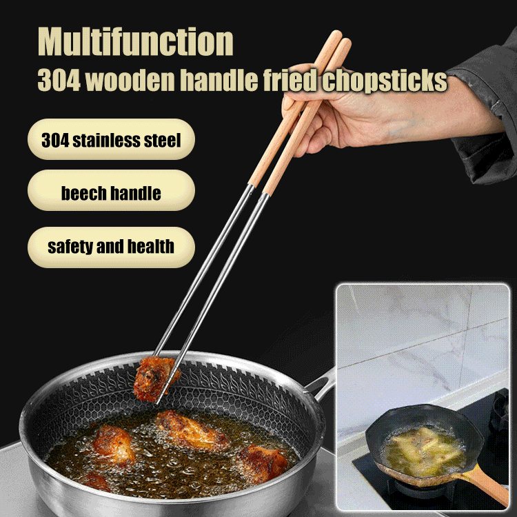 Multifunctional 304 wooden handle fried chopsticks