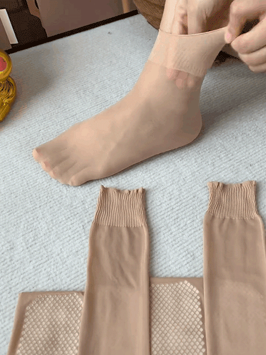 Women Elastic Loose Ruffle Sheer Socks