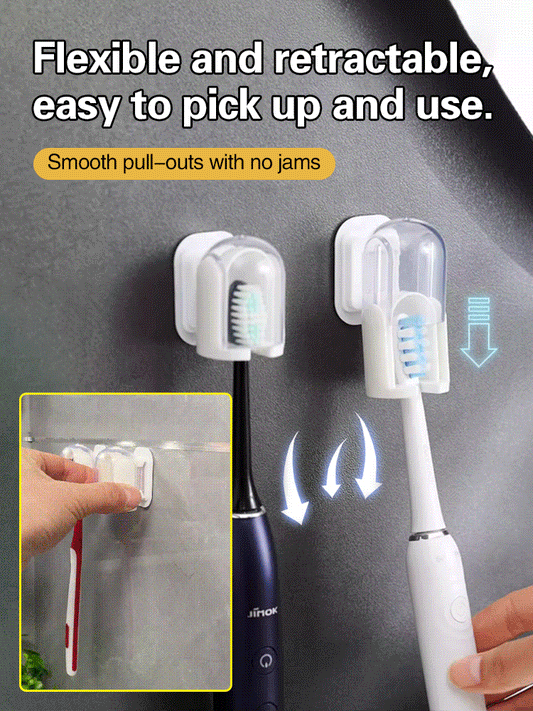 Wall mounted pull-out covered toothbrush holder