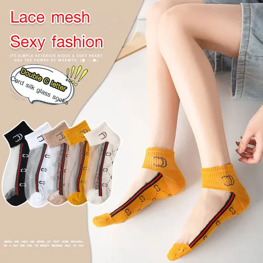 Double C letter card silk glass socks