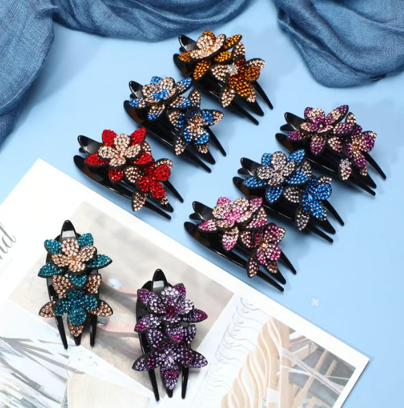 Rhinestone Double Flower Hair Clip