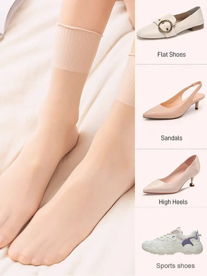 Women Elastic Loose Ruffle Sheer Socks