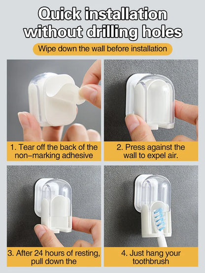 Wall mounted pull-out covered toothbrush holder