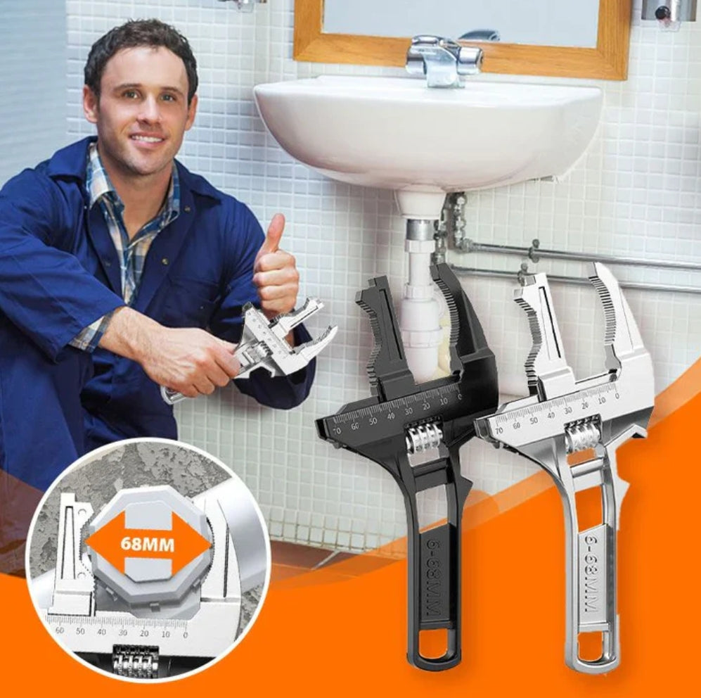 Reversible sink wrench with 6-68mm jaw opening